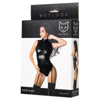 Černé smyslné body s cvoky Glossy Wetlook Adriana - 76502088 - 3