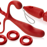 MASAŽÉR PROSTATY - VIBRUJÍCÍ MASTURBÁTOR - PŘÍVĚŠEK + 3 KROUŽKY NA PENIS  - 74736755 - 2