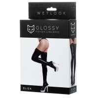 Svědivé černé punčochy s krajkou Glossy Wetlook Eliza - 78770070 - 3