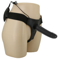 Černý popruhový pás strap-on s vibrátorem 16 cm + ovladač - 70043295 - 8