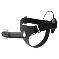 Černý popruhový pás strap-on s vibrátorem 16 cm + ovladač - 70043295 - 7