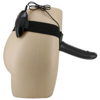 Černý popruhový pás strap-on s vibrátorem 16 cm + ovladač - 70043295 - 4