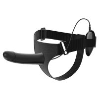 Černý popruhový pás strap-on s vibrátorem 16 cm + ovladač - 70043295 - 3