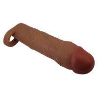 Hnědý realistický návlek na penis pro zvětšení o +5 cm - 78925159 - 2
