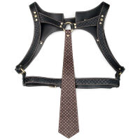 Rebellion smyslný kožený postroj s kravatou a kroužkem BDSM - 79373440 - 4