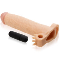 PENIS DELŠÍ O 5 CM - UNIKÁTNÍ NÁVLEK NA PENIS S VIBRACEMI A MASÁŽNÍMI VÝSTUPKY TĚLOVÁ BARVA - 72884604 - 3