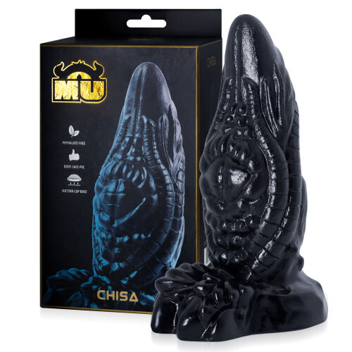 Černé tlusté dračí dildo s rýhami 19 cm s přísavkou - 74597725