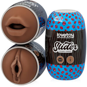 Oboustranný masturbátor pro muže hnědá pochva a ústa - 73146932