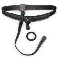 Regulovaný kožený pás strap-on se zlatými detaily a kroužkem - 79703586 - 2