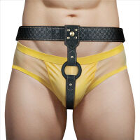 Regulovaný kožený pás strap-on se zlatými detaily a kroužkem - 79703586 - 10