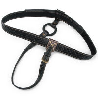 Regulovaný kožený pás strap-on se zlatými detaily a kroužkem - 79703586 - 9
