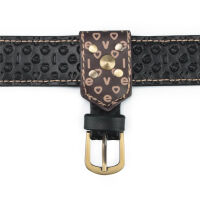 Regulovaný kožený pás strap-on se zlatými detaily a kroužkem - 79703586 - 5