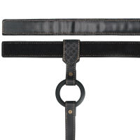 Regulovaný kožený pás strap-on se zlatými detaily a kroužkem - 79703586 - 4