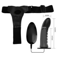 Černý vibrující strap-on umělý penis pegging + dálkový ovladač - 74011327 - 4