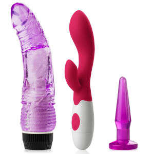 Sada pro ženy: Silikonový vibrátor, vibrační dildo, anální kolík - 74242515