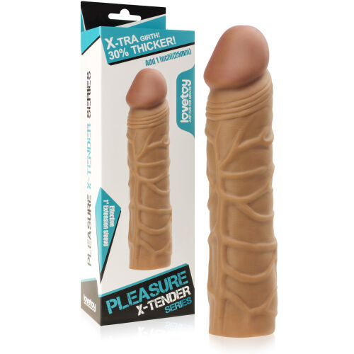 NÁVLEK Z KŮŽE CYBERSKIN PRODLUŽUJÍCÍ ZVĚTŠUJÍCÍ OBJEM PENISU REALISTICKÝ TVAR HNĚDÁ BARVA- 74720601