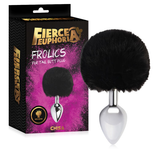 Stříbrný špunt s černým pomponem anální kolík - 75539723