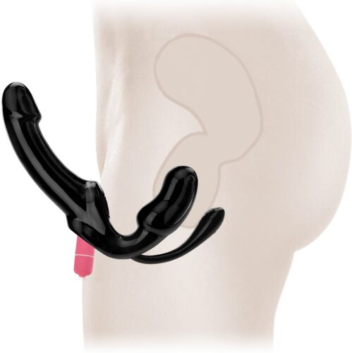 SAMONOSNÝ STRAP-ON VIBRÁTOR PRO LESBIČKY S ANÁLNÍM STIMULÁTOREM - 10 FUNKCÍ  - 76389291