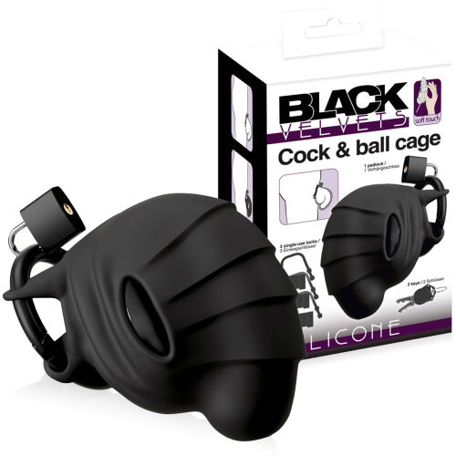 Černá silikonová klec na penis a varlata pás cudnosti BDSM - 70831811