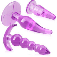 VELKÁ SADA 6 KS KE STIMULACI ANUSU ANÁLNÍ KOLÍK GELOVÝ PLUG S ÚCHYTEM FIALOVÁ BARVA - 70908588 - 3