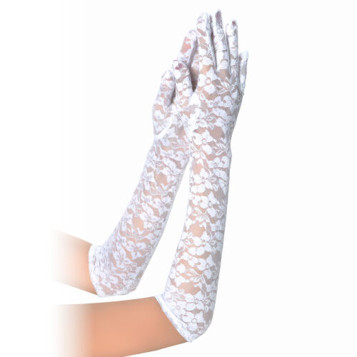 Krajkové bílé rukavice s květinovým motivem 41 cm - 71412880