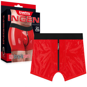 Červené boxerky s kroužkem na strap-on + kapsa na vibrátor - 79378237