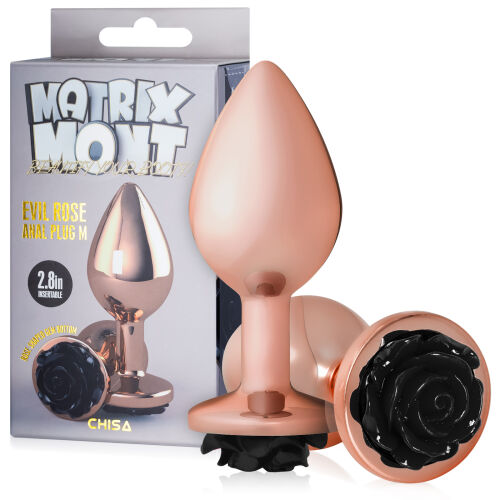 Smyslný anální kolík s černou růží Evil Rose 9 cm - 79251909