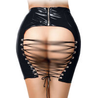 Šněrovaná černá sukně + tanga Glossy Wetlook Leanne - 76600590 - 4