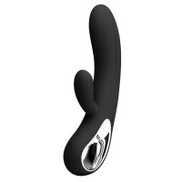 Silikonový černý vibrátor 12 funkcí masáže a výstupek na klitoris - 72641198 - 2