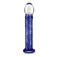 Modré skleněné dildo hladké s žebrováním 19 cm - 70392087 - 2