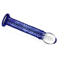 Modré skleněné dildo hladké s žebrováním 19 cm - 70392087 - 3