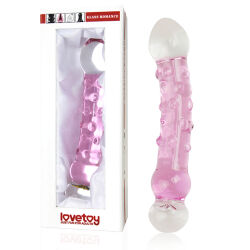 Růžové skleněné dildo s výstupky a ozdobou 16 cm - 71092191