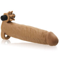 PENIS DELŠÍ O 5 CM - UNIKÁTNÍ NÁVLEK NA PENIS S VIBRACEMI A MASÁŽNÍMI VÝSTUPKY  HNĚDÁ BARVA- 70649966 - 3