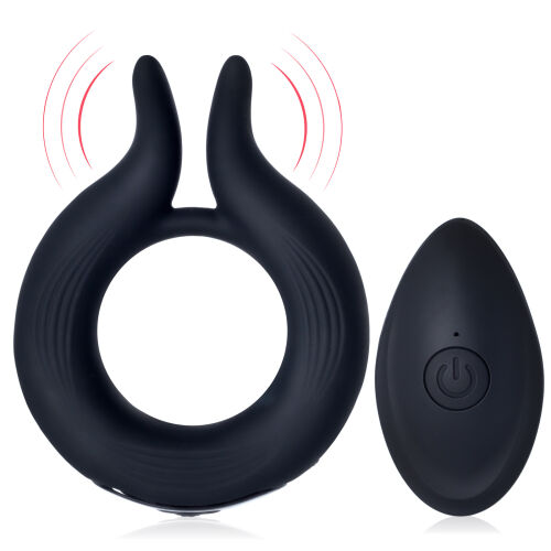 Černý vibrační erekční kroužek s výstupky 12 programů + dálkové ovládání - 75303507