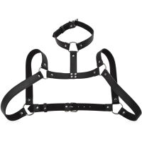 KOŽENÝ POSTROJ UNISEX BDSM  NA HRUDNÍK NASTAVITELÉ PÁSY S OBOJKEM - 70504350 - 3