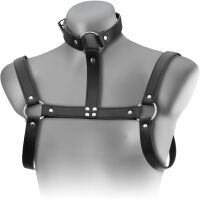 KOŽENÝ POSTROJ UNISEX BDSM  NA HRUDNÍK NASTAVITELÉ PÁSY S OBOJKEM - 70504350 - 2