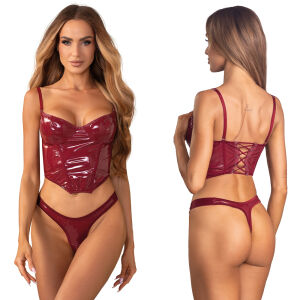 Obsessive Redya vínový komplet spodního prádla korzet + tanga - 74948775