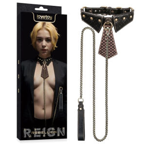 Rebellion kožená sada BDSM obojek s kravatou a vodítkem 120 cm - 70580710