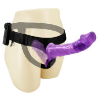 Fialový oboustranný strap-on s vibracemi dva penisy 10 cm + 18 cm - 77970723 - 3