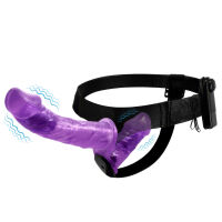 Fialový oboustranný strap-on s vibracemi dva penisy 10 cm + 18 cm - 77970723 - 4