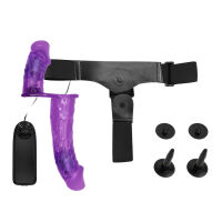 Fialový oboustranný strap-on s vibracemi dva penisy 10 cm + 18 cm - 77970723 - 5