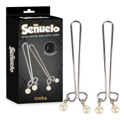 Sada ocelových svorek na bradavky s perlami BDSM - 73380197