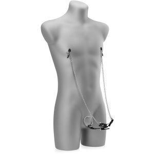 ŘETÍZEK SE SVORKAMI NA BRADAVKY + KROUŽEK NA PENIS A VARLATA BDSM  - 73600752