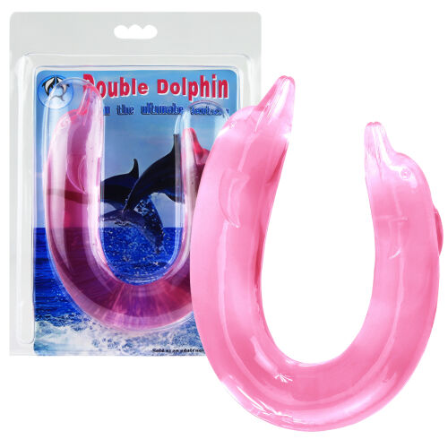 Dvojité růžové hladké dildo pro páry delfín 30 cm - 76417885