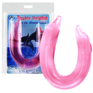 Dvojité růžové hladké dildo pro páry delfín 30 cm - 76417885