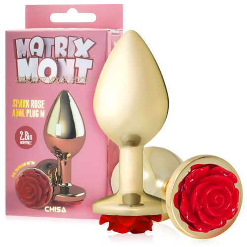 Elegantní anální kolík Spark Rose s červenou růží 9 cm - 76551721