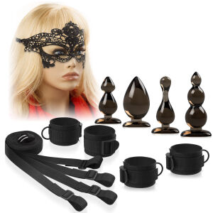 BDSM sada pro páry - pouta, krajková maska, 4 anální kolíky - 73076582