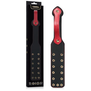 Rebellion dvojitá kožená packa BDSM s ozdobnými nýtky 38 cm - 75976761