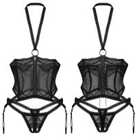 Obsessive Alliane černý otevřený korzet s krajkou + tanga - 75714773 - 5