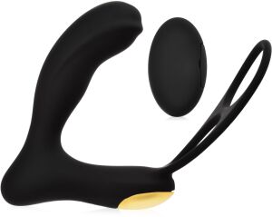 MASAŽÉR PROSTATY S KROUŽKEM NA PENIS A VARLATA - 10 FUNKCÍ + OVLADAČ  - 75170780